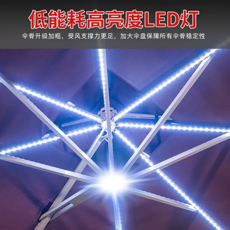 Mojia Outdoor Solar LED Parasol Large Wind Resistant Roman Umbrella for Villa Garden Courtyard Patio Shade with Light