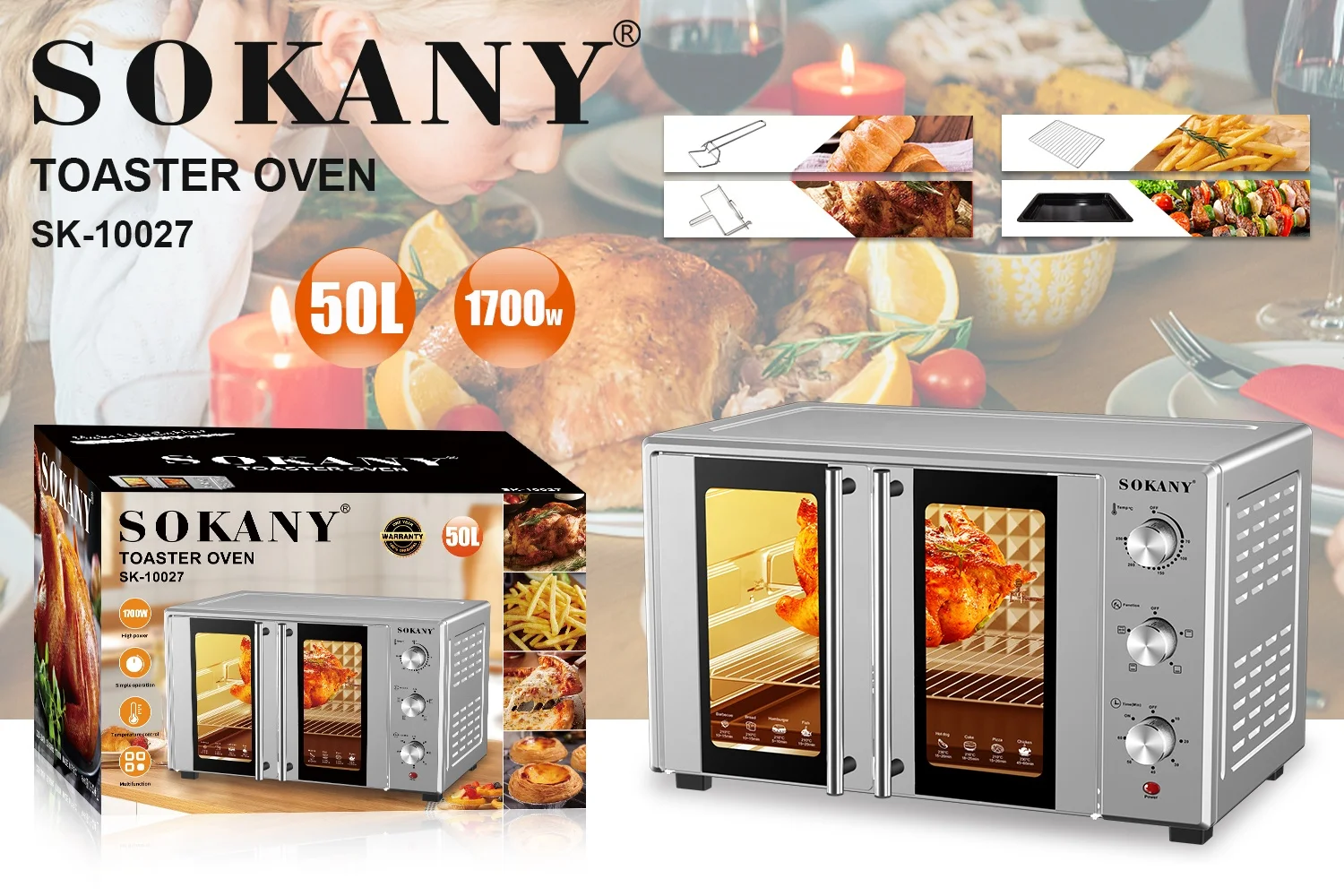 sokany 10027 Two In One Electric Oven 50 Liter Electric Rotisserie Oven Small Household Appliance Oven