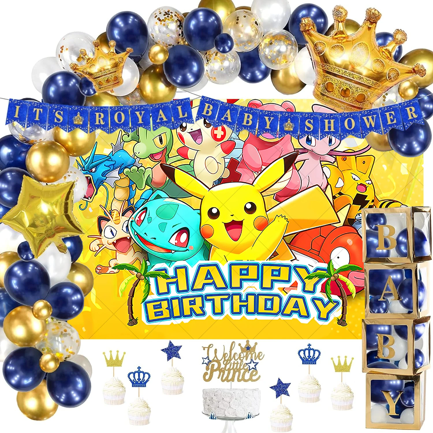 Custom Name Party Pokemon Backdrop Decoration Pikachu Theme Birthday Background for Kids Boy Baby Shower Anime  Banner Poster