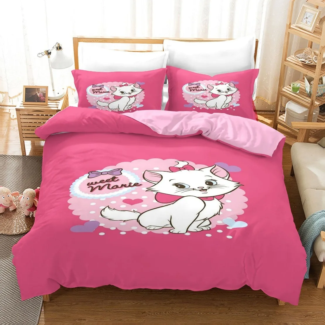 Disney The Aristocats Bedding Set Disney Marie Cat Duvet Cover 3D Print Quilt Cover Children Girls Baby Home Textile