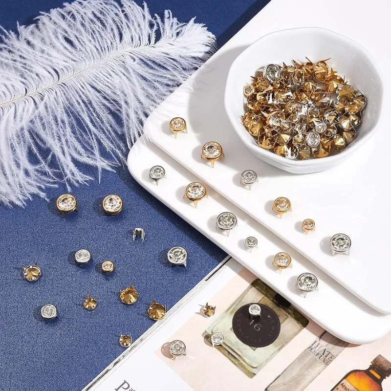 180pcs Rhinestone Claw Beads Nailhead 6/8/10mm Crystal Nailhead Studs Punk Spikes Decorative Rivets Metal Spikes Rivets Studs