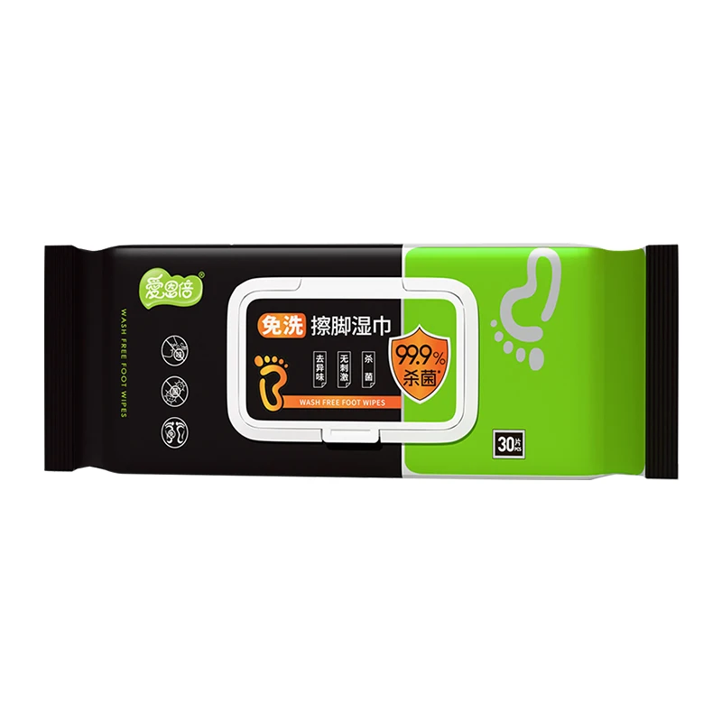مناديل مبللة للقدم بدون شطف، 30 قطعة، مضادة للبكتيريا وإزالة الروائح الكريهة، تحديث سريع للسفر