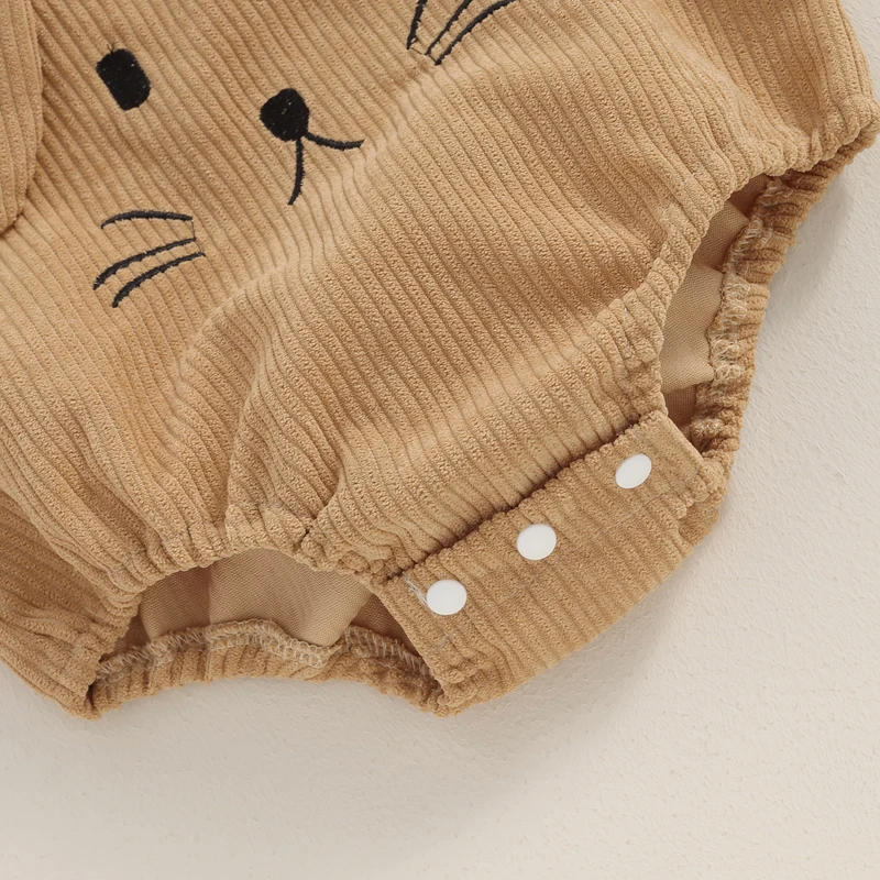 Tregren 0-18M Infant Baby Boy Girl Ribbed Rompers Sleeveless Square Neck Rabbit Ear Button Down Newborn Jumpsuit Easter Overalls