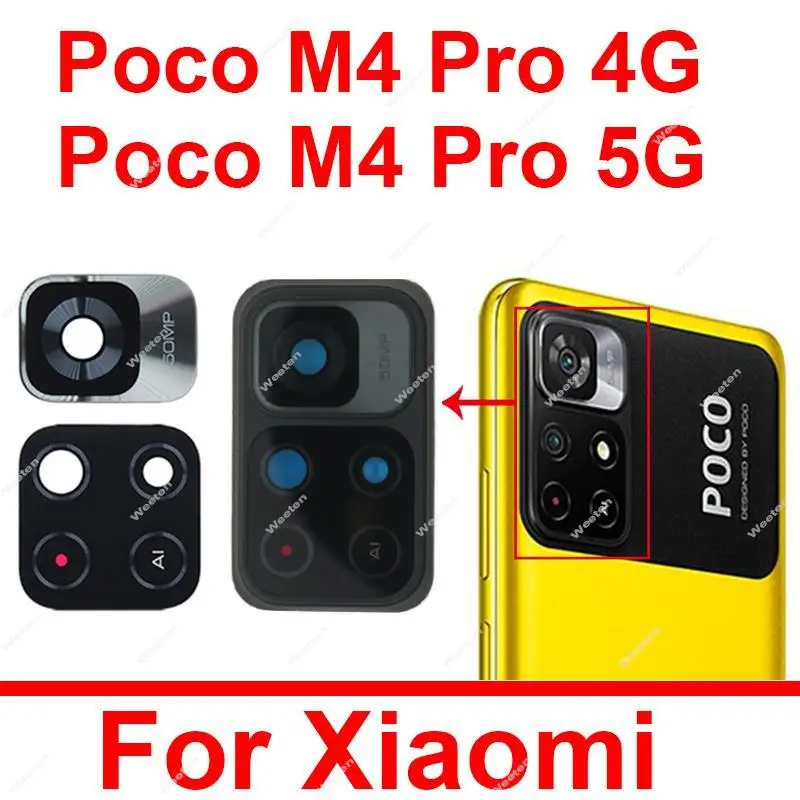 

For Xiaomi Pocophone Poco M4 Pro 4G 5G Rear Camera Glass Lens Cover Back Camera Glass Lens and Frame with Sticker Tape Parts