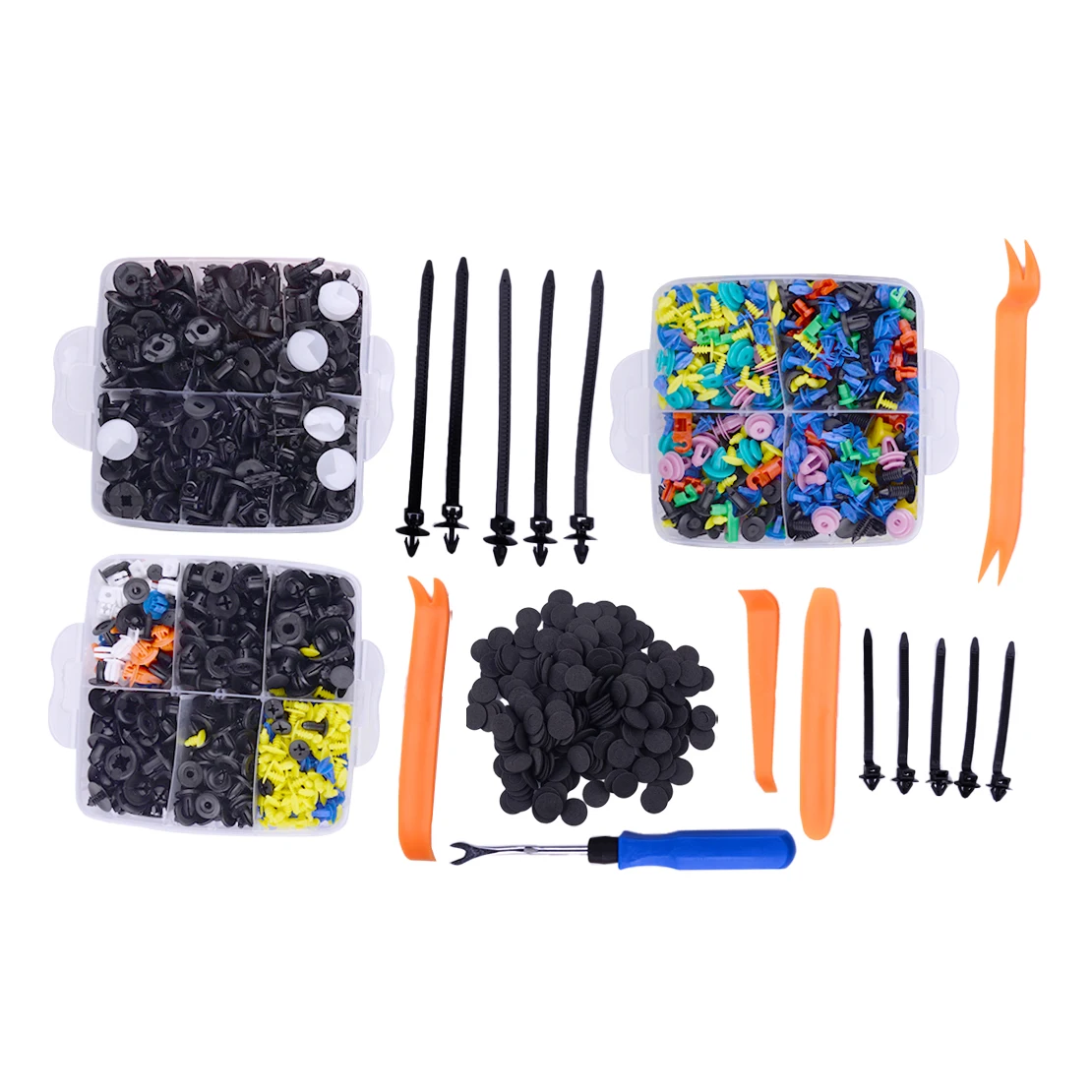 Universal Body Trim Bumper Push Pin Retainer Fastener Rivet Clip Assortment Gasket Pad Line Cable Tie Wrap Harness Tool Kit