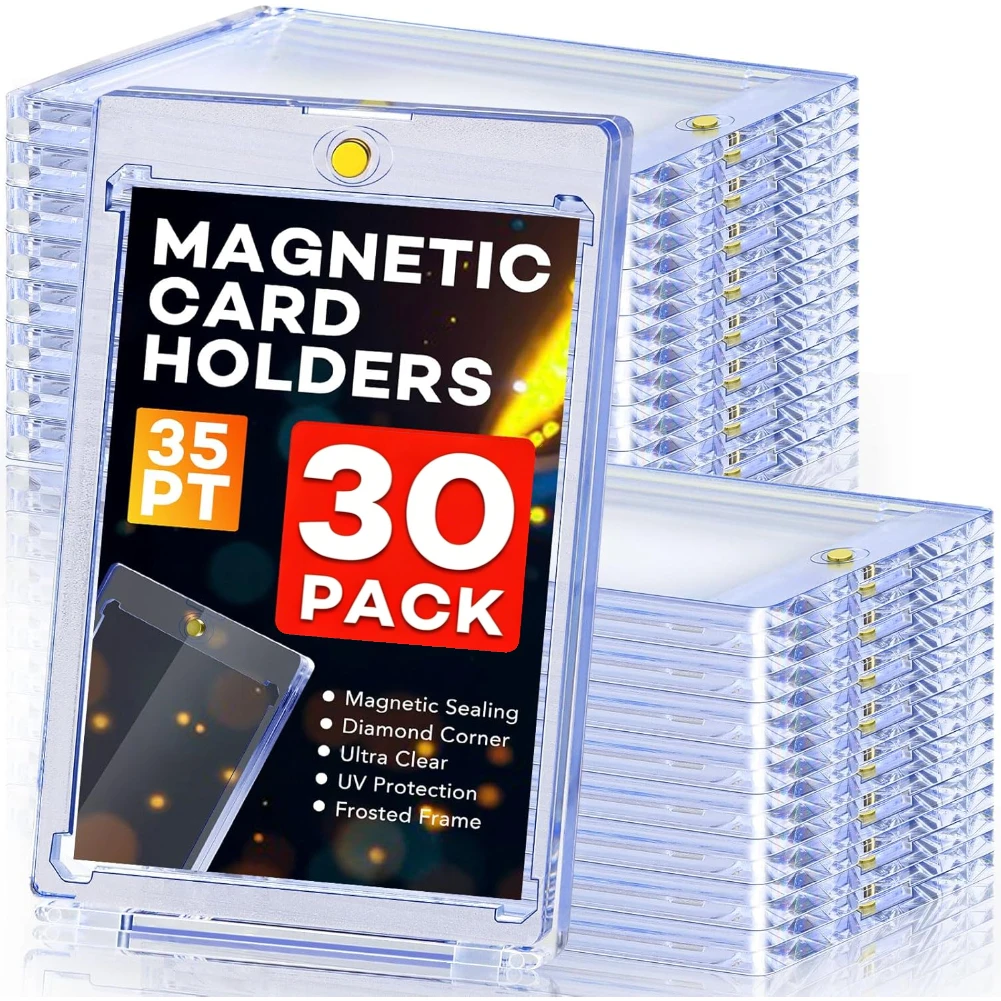 30 Pieces of 35Pt Clear Magnetic Card Storage Boxes Acrylic Uv-Resistant Card Holders with Magnetic Closure Ideal for Collectors