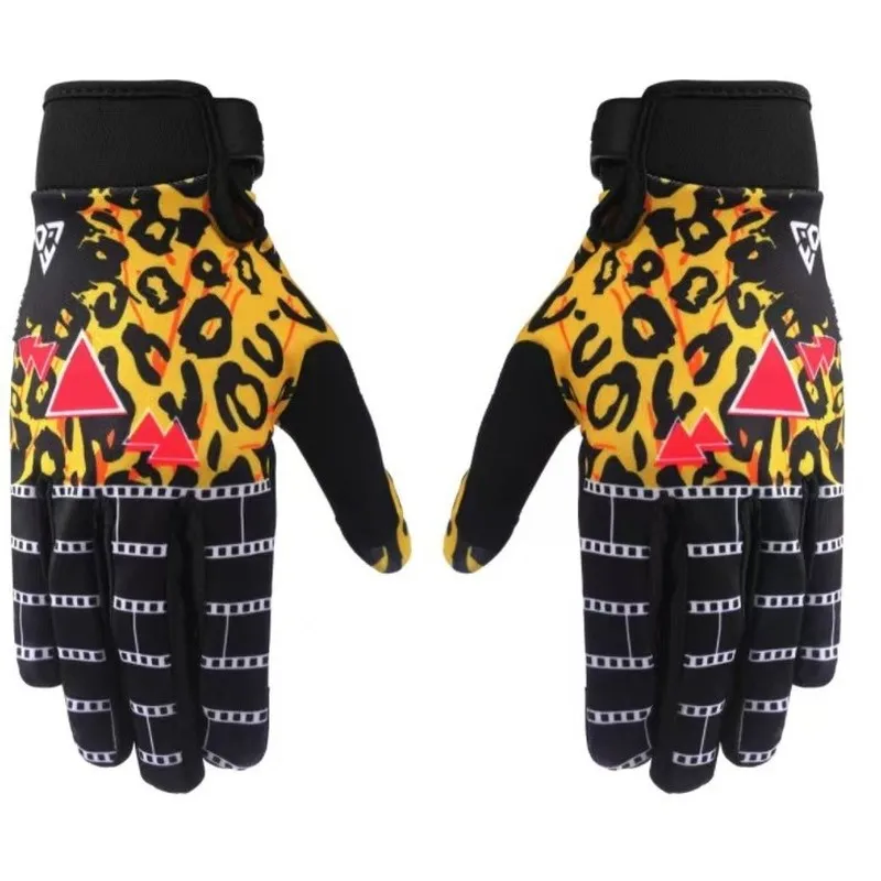 New leopard print touch screen motorcycle riding gloves, suitable for all seasons, long-fingered and wear-resistant