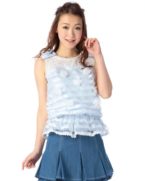 

SALES Summer Japan Liz Lisa Organza Flower Lace Bow Shoulder Tank Top Shirts