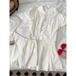 White Slim Y2k Mini Dress Women Casual Short Sleeve French Elegant 2 Piece Dress Set Feamle 2000s Vintage Clothing Evening Party