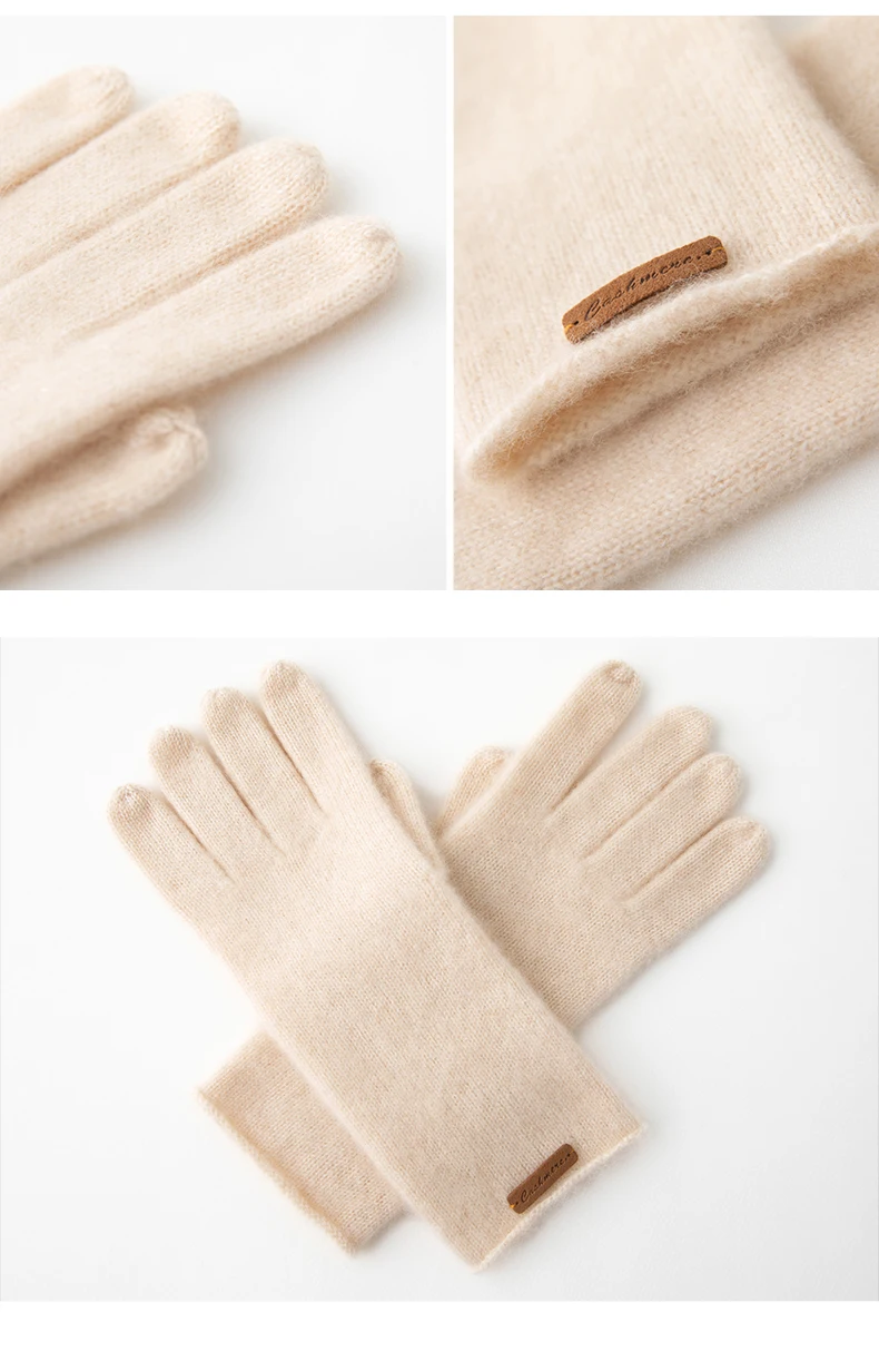High-Quality Pure Cashmere Five-Finger Gloves Solid Color Long Warm Gloves For Men/Women Winter Outdoor Knitted Mittens Unisex