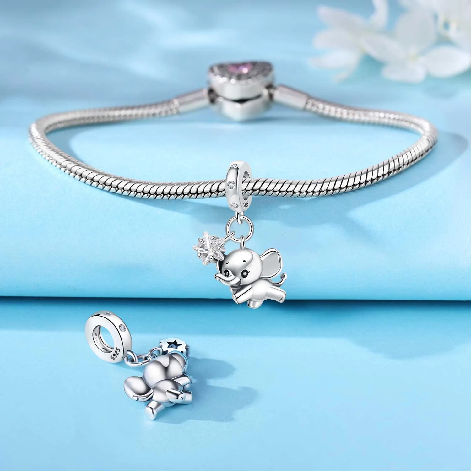 CYMYSS 925 Sterling Silver Charm Cute Animals Bead Elephant Pendant Fit Bracelets Necklace DIY Jewelry Making Party Gift