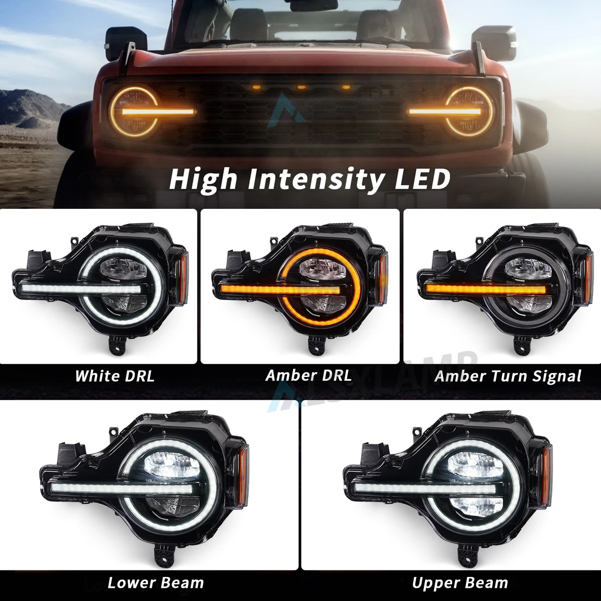 Faro A LED Per Ford Bronco 2020 2021 2022 2023 2024 Fari Dinamica Corsa E Jogging Luce Segnale di Girata Testa Della Lampada Accessori Auto