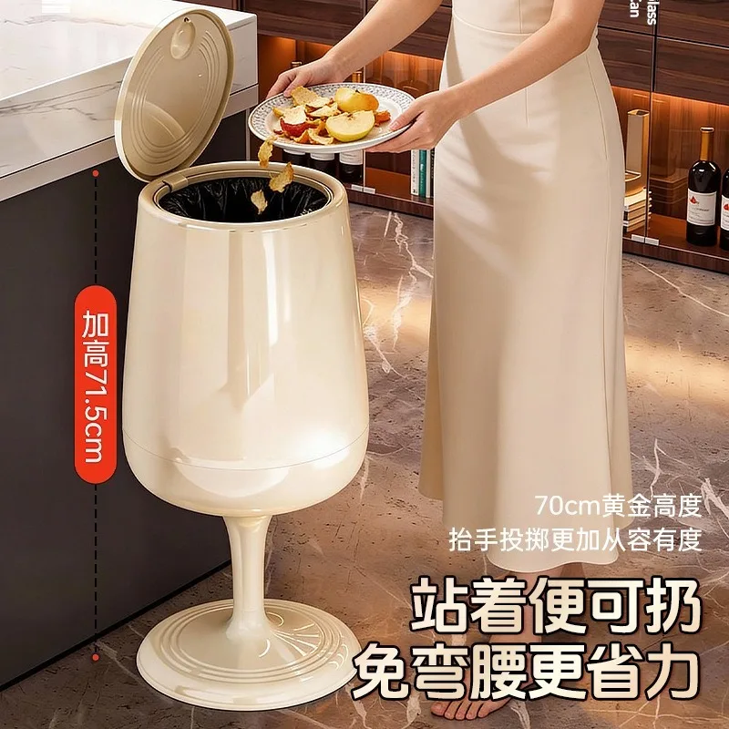 Retro Tall Garbage Bin, Light Luxury Double Compartment Waste Basket With Wheels, Goblet Shape For Home Living Room Bedroom