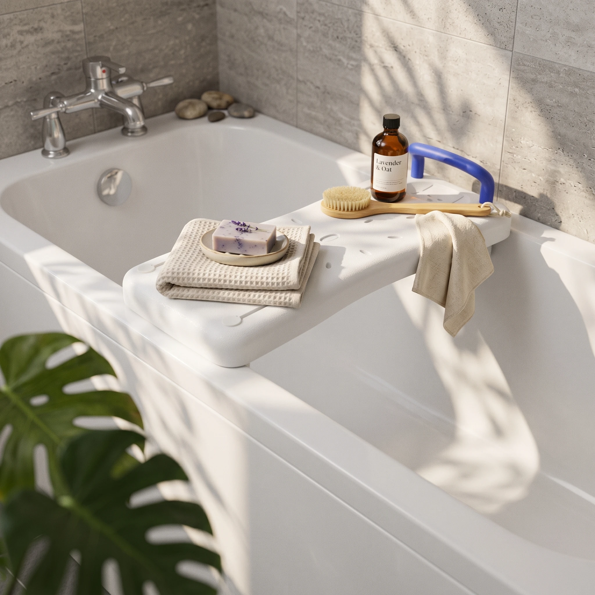 Bathtub Seat Board Drainage Bath Board with Handle Bathtub Seat with Handle Stable Tub Transfer Bench Comfortable for Elderly