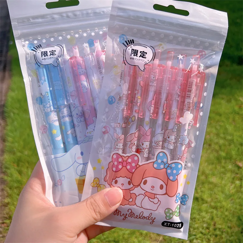 Wholesale kawaii limited 6 bags gel pen Sanrio cinnamon roll my melody cartoon high color value girl heart black pen 0.5mm