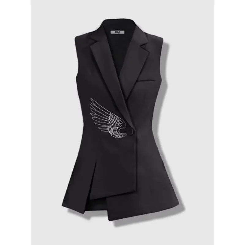 Ladies Irregular Tank Top Tailored Coat 2025 Spring Autumn New Fashion Printing Corset All-match V-neck Sleeveless Coat Women