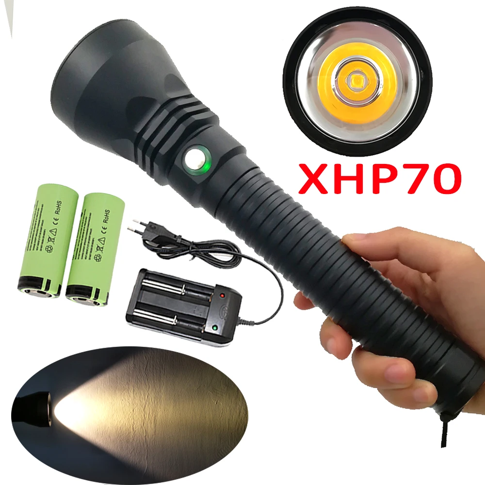 

5000LM XHP70 LED Scuba Diving flashlight Yellow Light Waterproof underwater flash light dive Lamp Torch