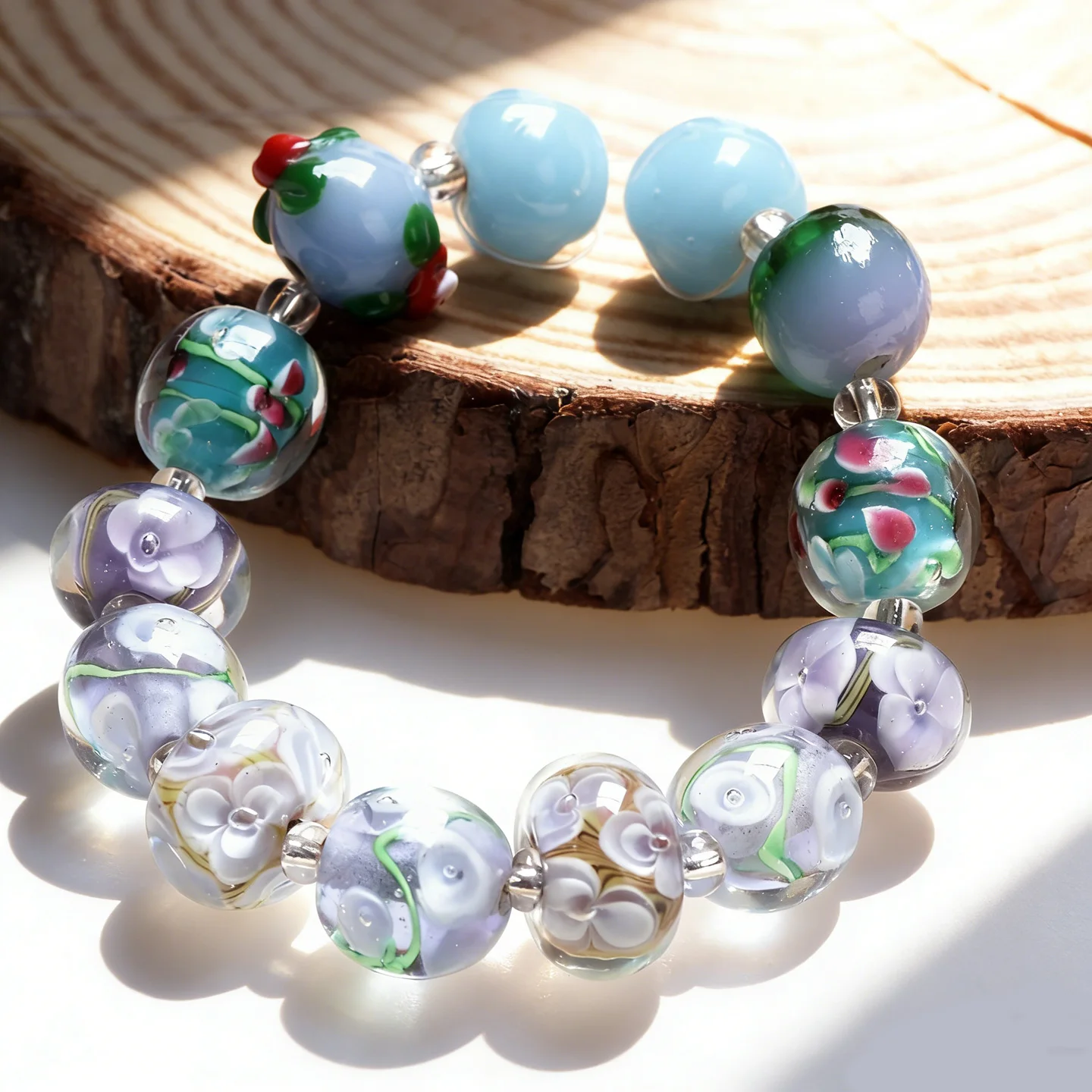 Lavender 02 1set ! Handmade Romantic Lampwork Glass Loose Beads For Charm DIY Bracelets/Necklace Jewelry Making Accessories !
