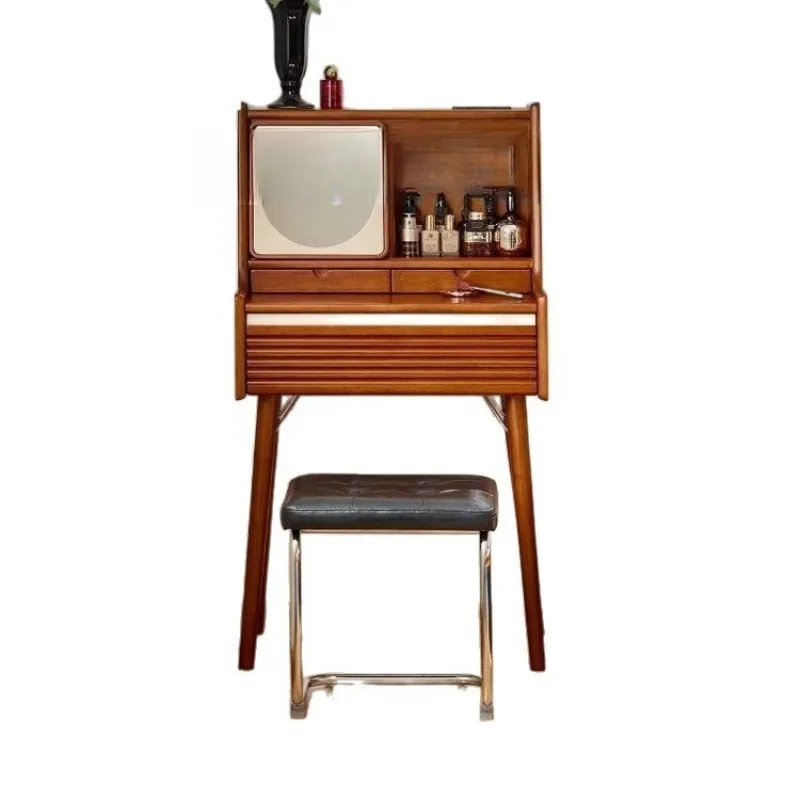 

Retro solid wood dresser Small apartment with mirror with drawer storage table Middle antique bedroom Bedside dressing table