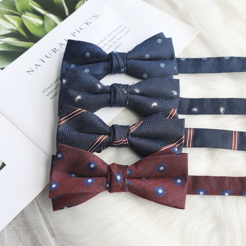 Мужской деловой повседневный галстук-бабочка из полиэстера и хлопка в полоску-бабочку в горошек