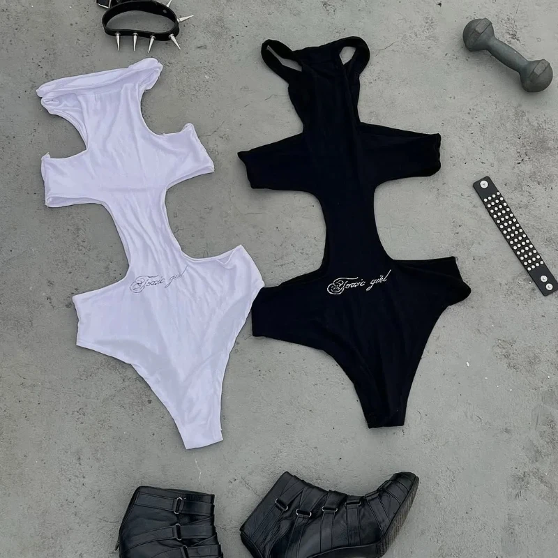 

Y2K однотонная женская одежда сексуальный пляжный уличный летний боди без рукавов с открытыми плечами и буквенным принтом с открытой талией