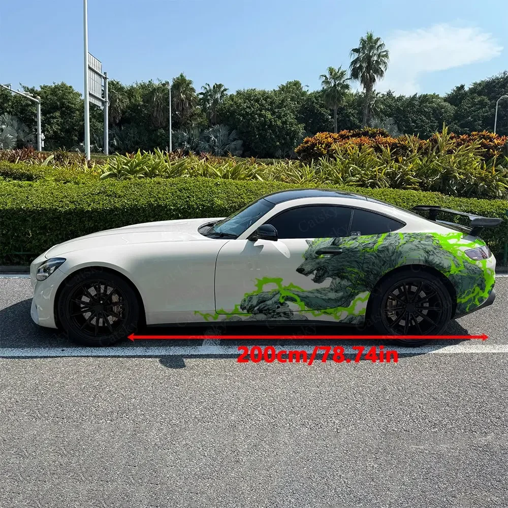 2Pcs Corrupted Lightning Wolf God, Durable, Fade-resistant, Enhance Vehicle Aesthetics With Bold Artistic Design Car Vinyl Wraps