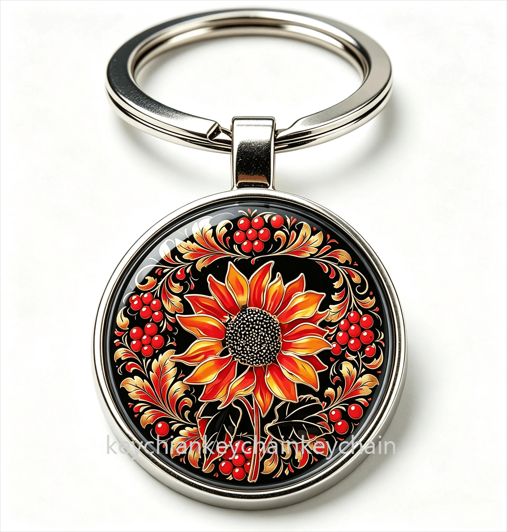 Russian folk art Sunflower flower Keychain Keyring Bag Pendant Gift