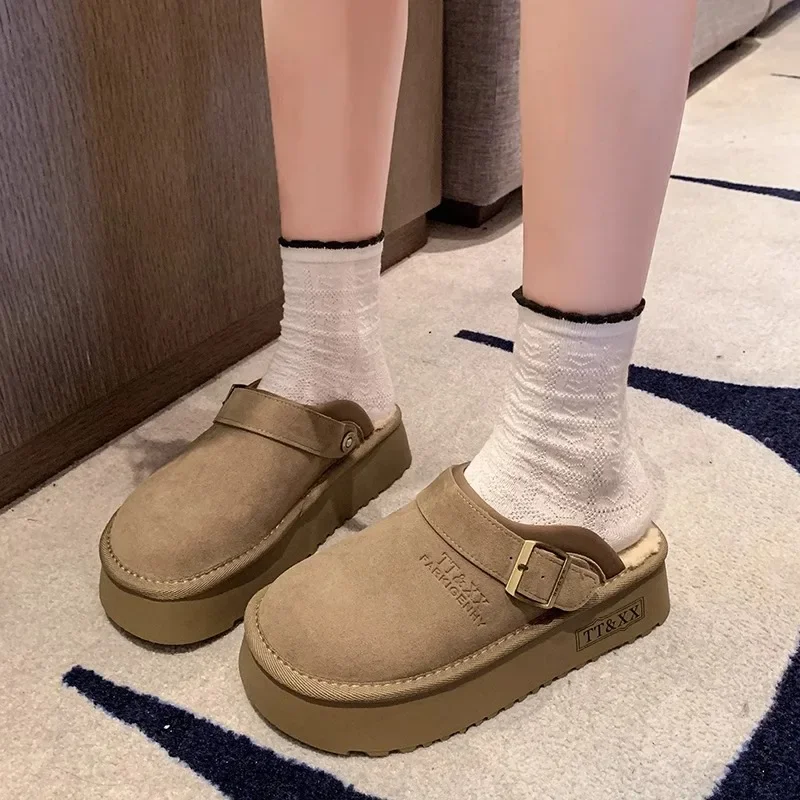 

Женские бархатные теплые тапочки на толстой подошве, осенне-зимние повседневные модные замшевые тапочки с носком, женские хлопковые тапочки