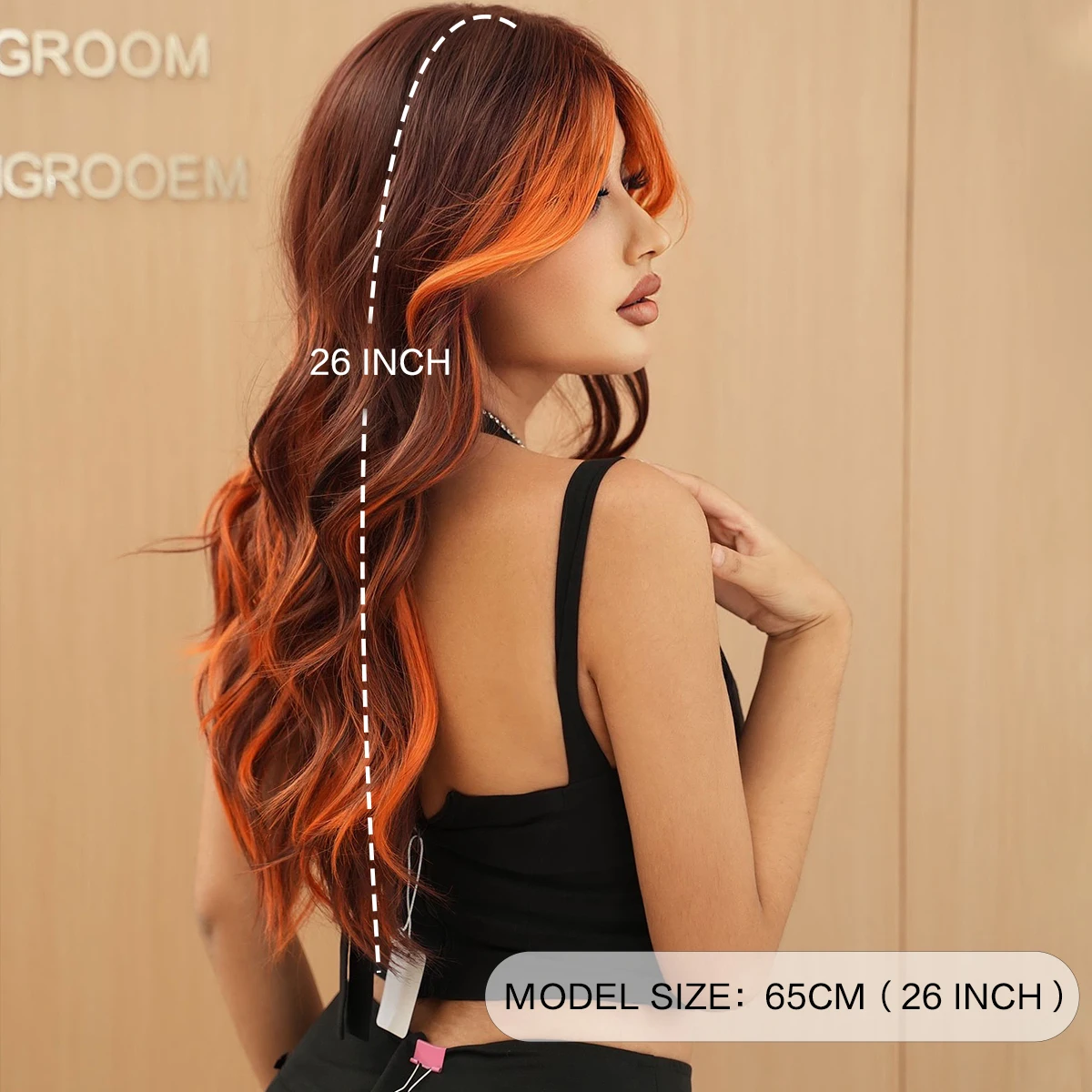 NAMM Layered Wig Synthetic Orange Wig for Women Cosplay Highlight dyeing Orange Wavy Wigs with Fluffy Bangs Glueless