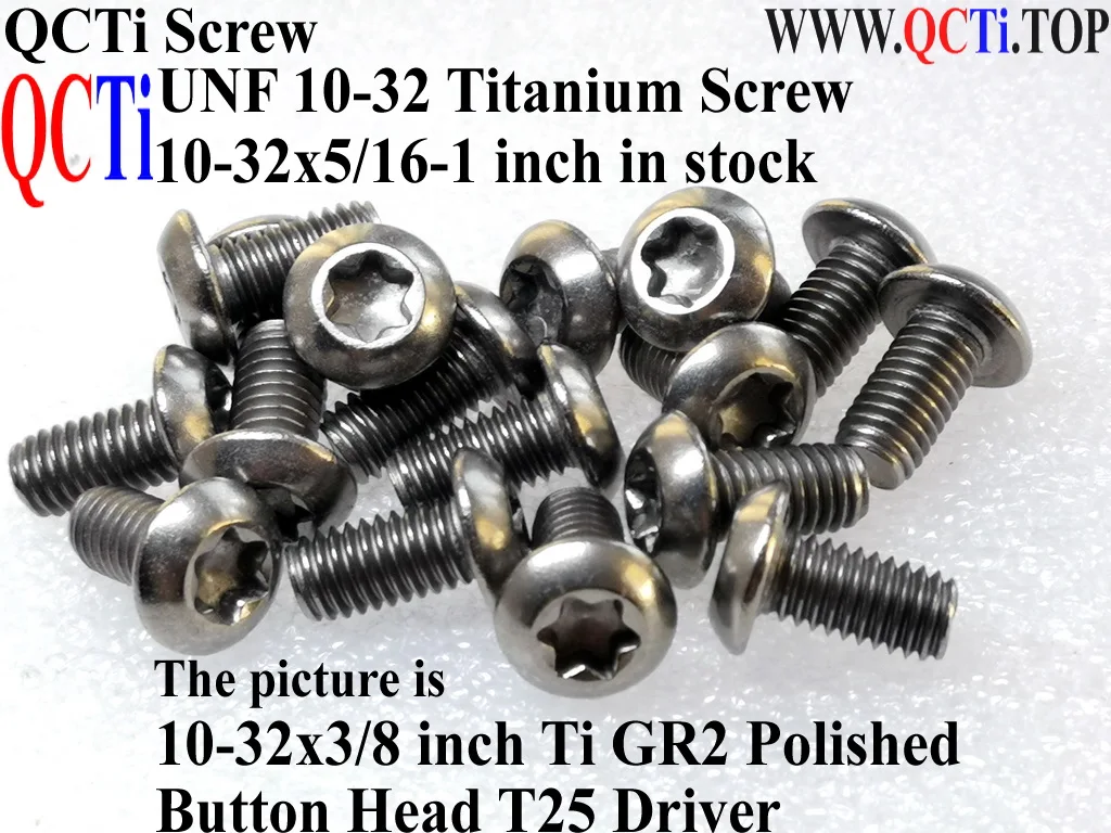 T25 Titanium screw 10-32x1/410-32x5/16 10-32x3/8 10-32x1/2 10-32x5/8 10-32x3/4 10-32x1 Button Head T25 Driver 10 pcs Ti GR2