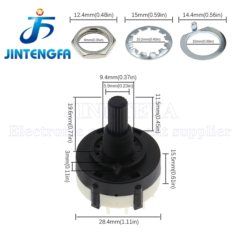 2PCS RS26 Plastic 4 Pole 3 Position Rotary Band Switch 2 Pole6 Position 1 Pole12 Position Handle Length 21MM Axis Band Switch