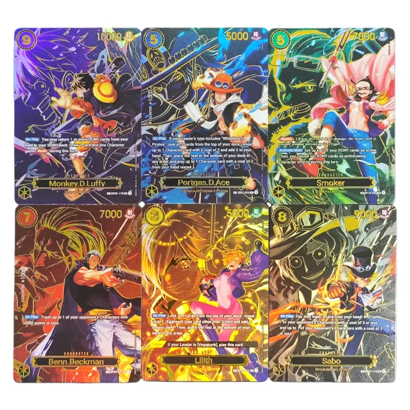6 uds DIY One Piece inglés Portgas D. Ace Luffy SABO SP OP09-119 EB02-028 OP07-118 OP07-111 OP09-009 colección de tarjetas de Anime Opcg