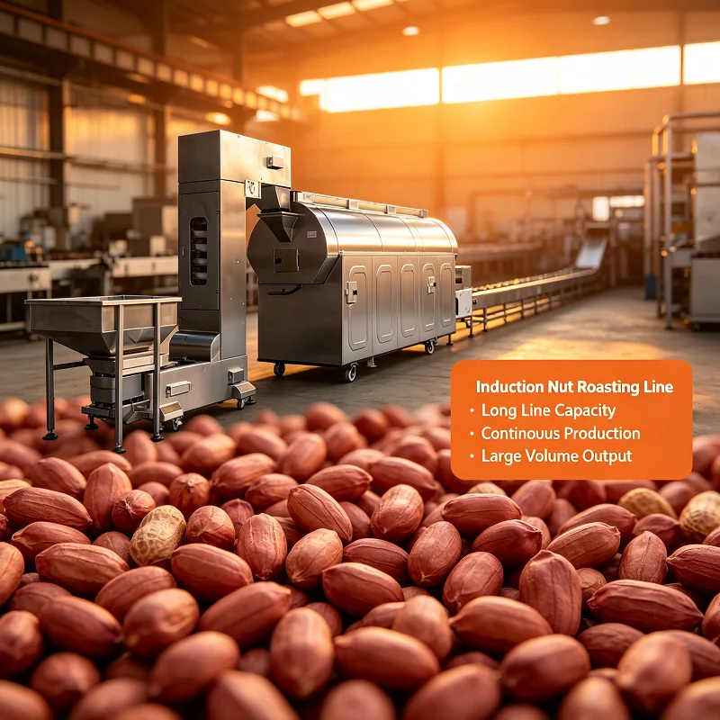 Induction Nut Roasting Line Food Grade Material Roasting Machine for Almond Peanut Cashew Small Nut Food Factory
