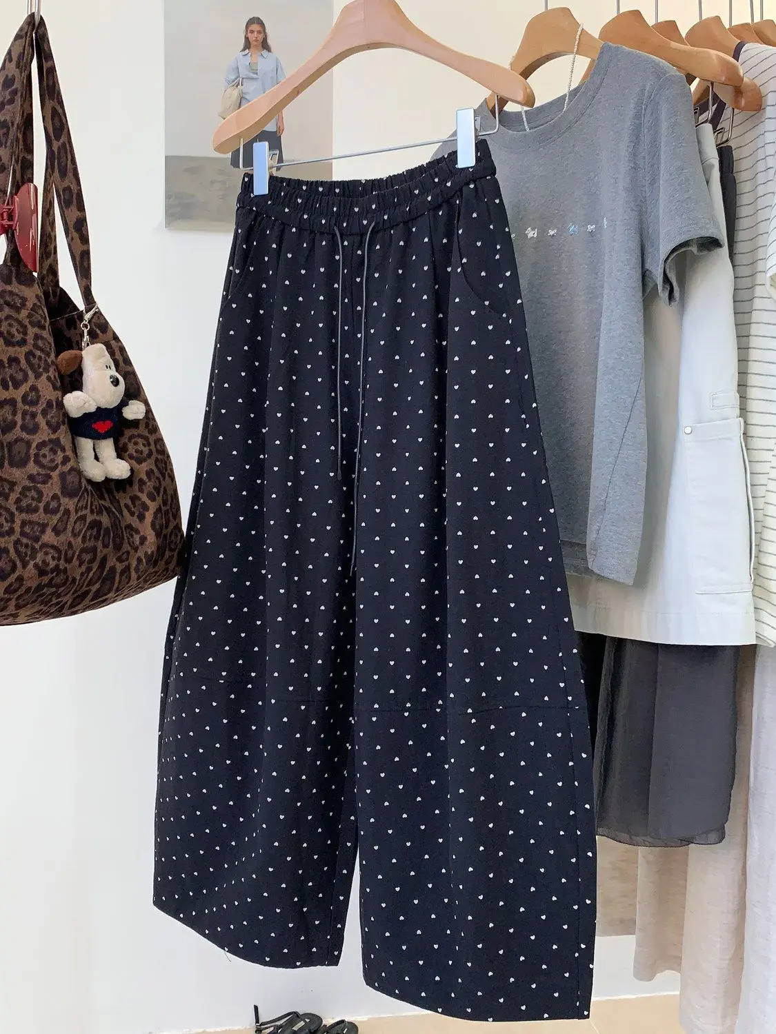

plus Size Casual Summer Wide Leg Pants Women's Loose Thin Nine Points Long Pants High Waist Other Material Straight Tube Hear...