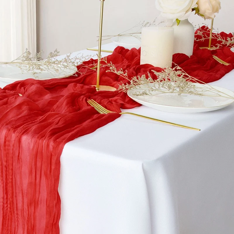 2 Pack Red Cheesecloth Table Runners 9.8 Ft Gauze Rustic Decor for Weddings, Showers, and Holiday Gatherings-A57M
