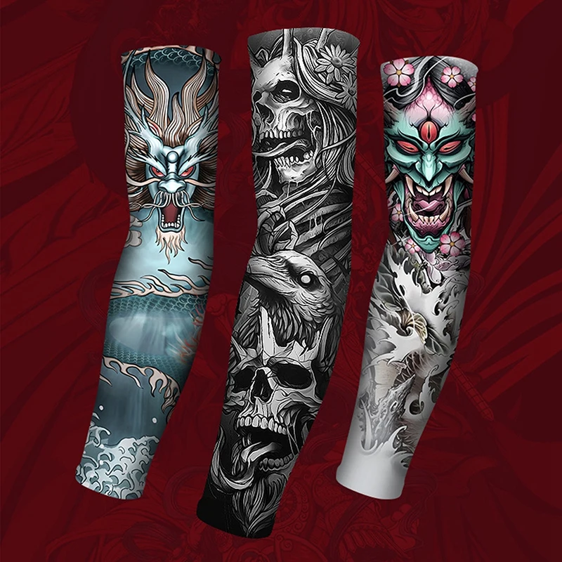 

1pair Men Summer Street Tattoo Sleeves Seamless Armguard Sun Protection Cover Outdoor Gloves Driving Ice Silk Women Arm Sleeves