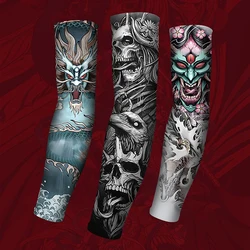 Mangas de tatuaje de calle para hombre y mujer, protector de brazo sin costuras, protección solar, guantes para exteriores, conducción, seda de hielo, 1 par