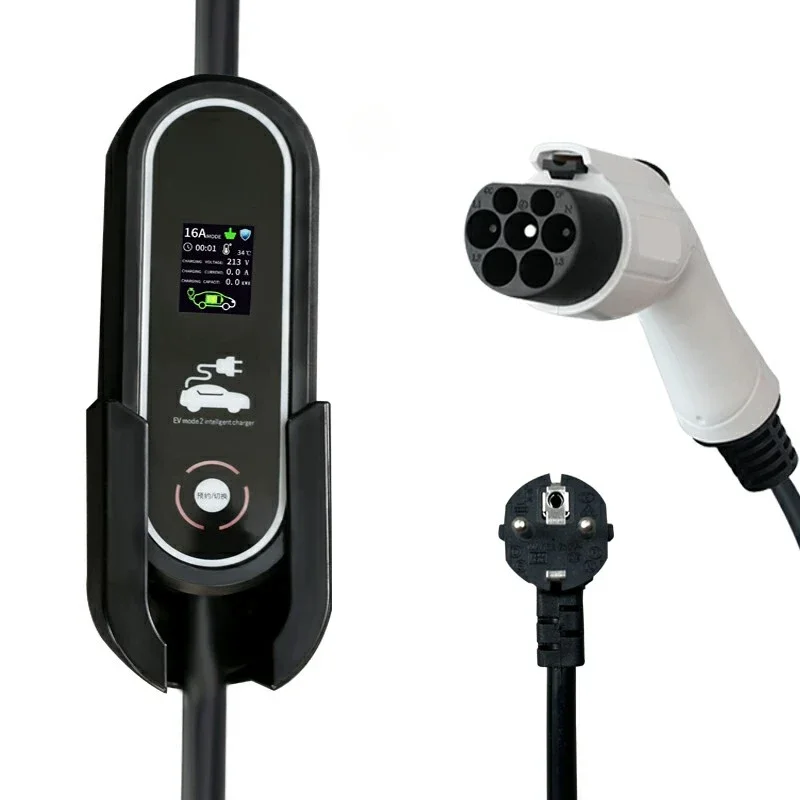 Portable EV Charger EV Charger GB/T 220V 3.3kw 16A EVSE Charging Cable GBT EU Plug Controller Wallbox for Electric Car