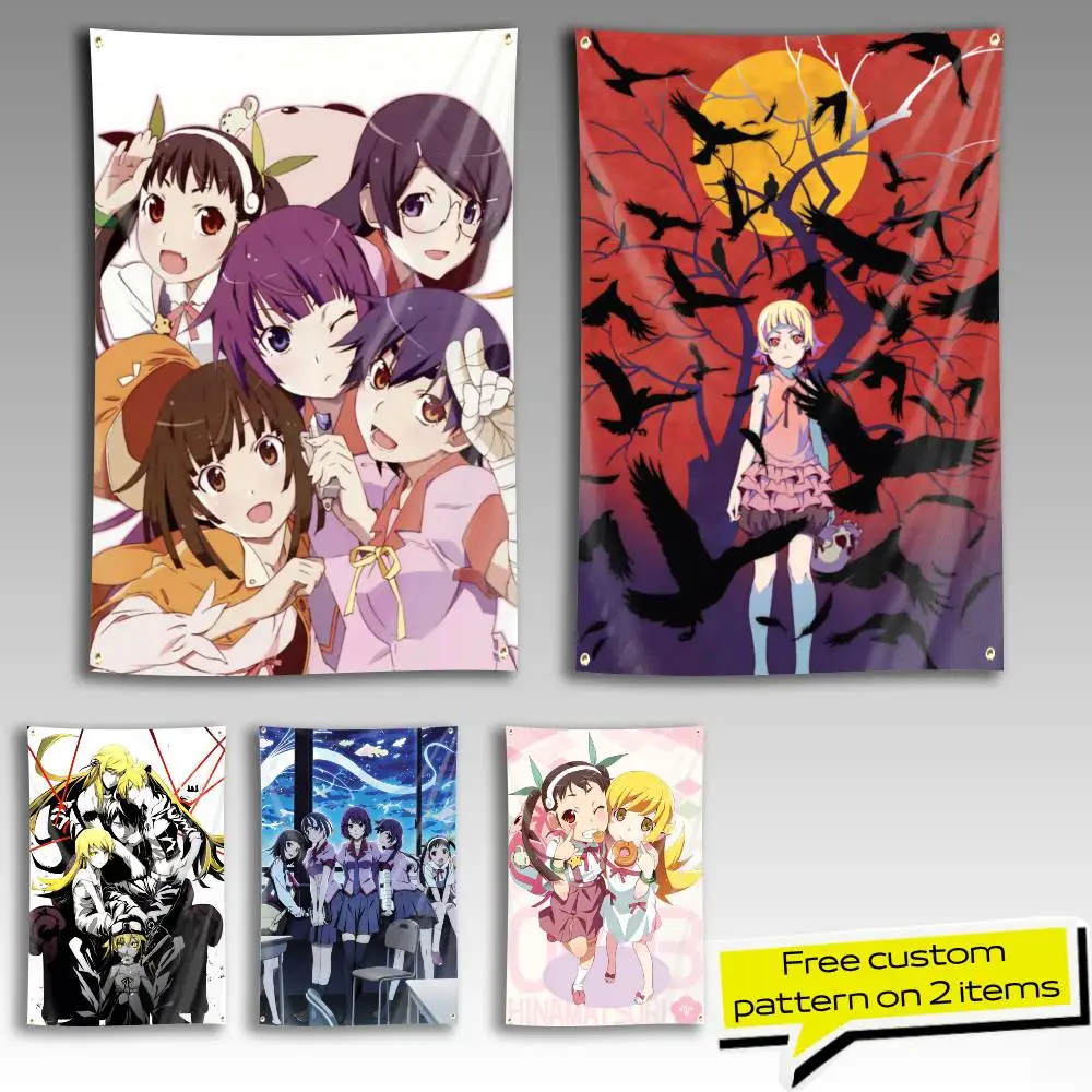 S-Shinobu Anime O-Off And Monster Flag Tapestry Banner for Bedroom Living Room Outdoor Camping Custom Supported