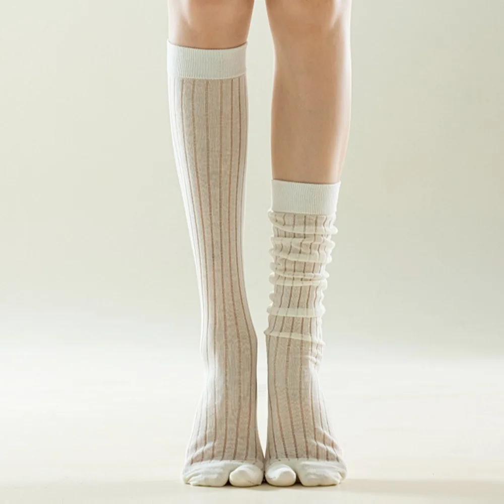 Fashion Thin Two Toe Stockings Solid Color Knee High JK Calf Long Socks Harajuku Separate Toe Stockings Lolita JK