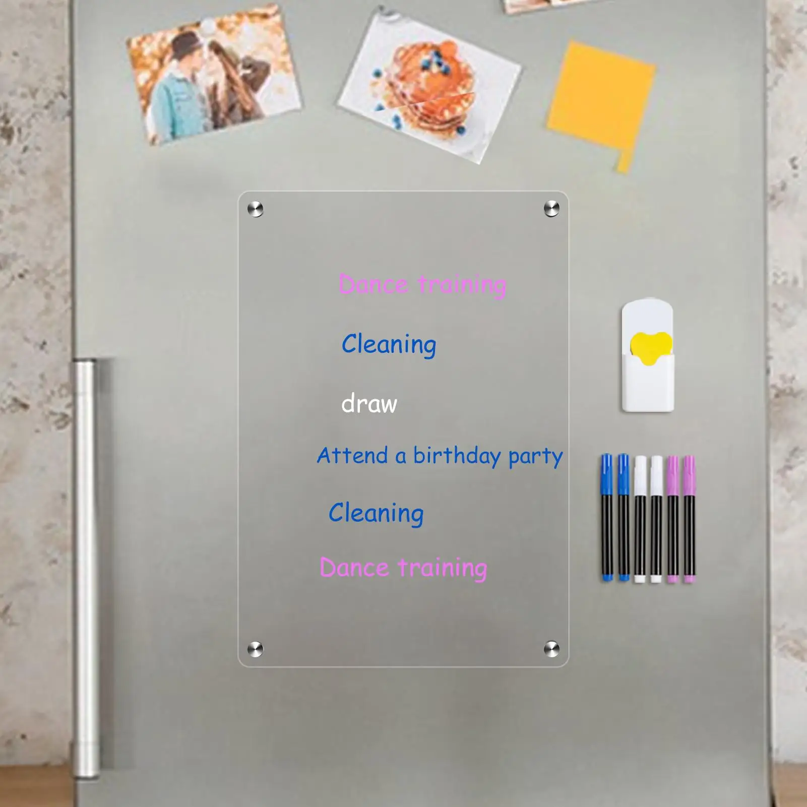 Acrylic Magnetic Board For Fridge Blank Calendar Memo Board Dry Erase Calendar 6 Markers & Eraser To-do List Message Plan Remind