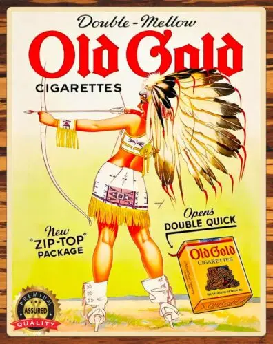 Old Gold Cigarettes - Wa-Ta-Hunn-Ee - Restored - 1940s - Metal Sign 11 x 14