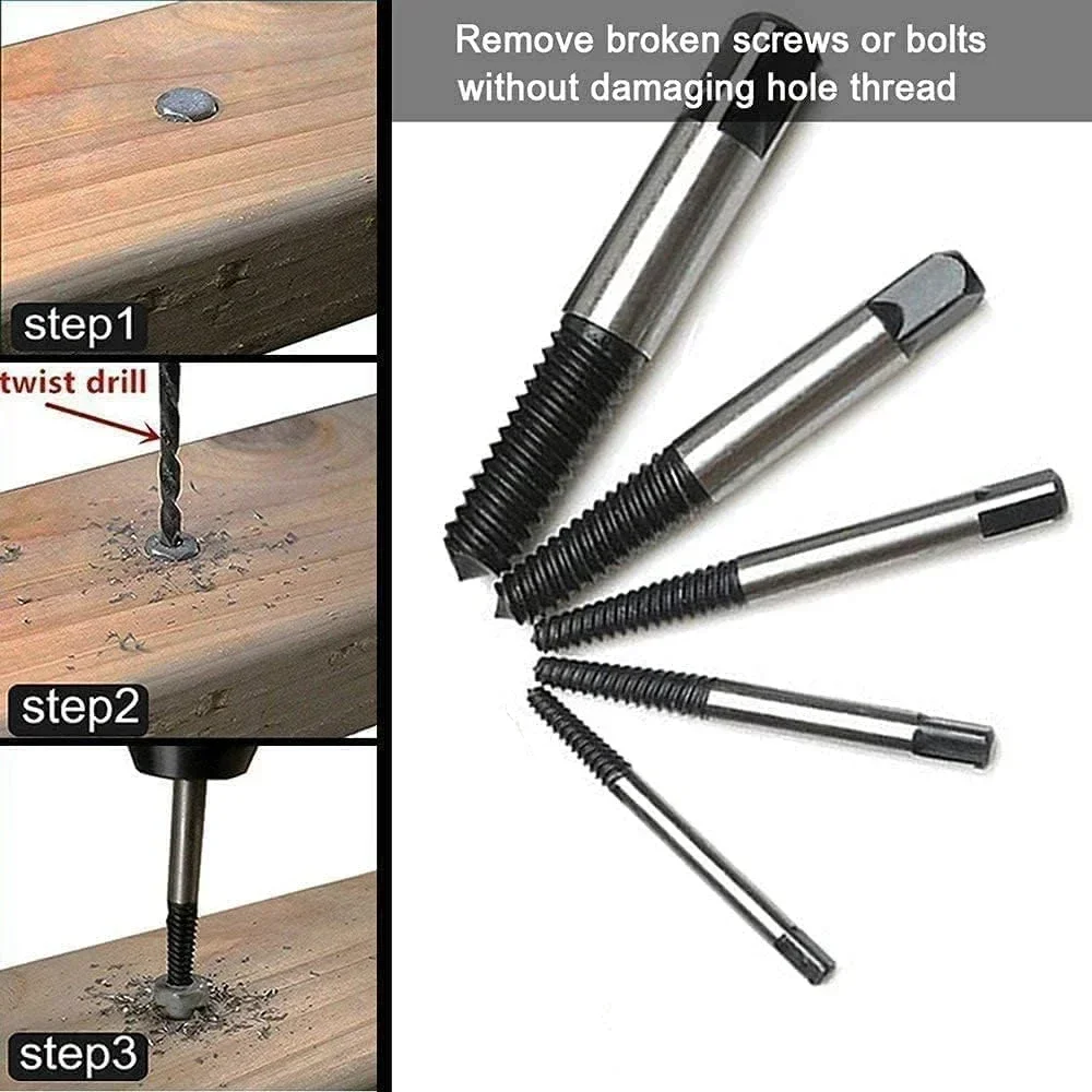 5Pcs Screw Extractor Center Drill Bits Guide Set Broken Damaged Bolt Remover Removal Speed Easy Set Micro drill bit set Pin vise