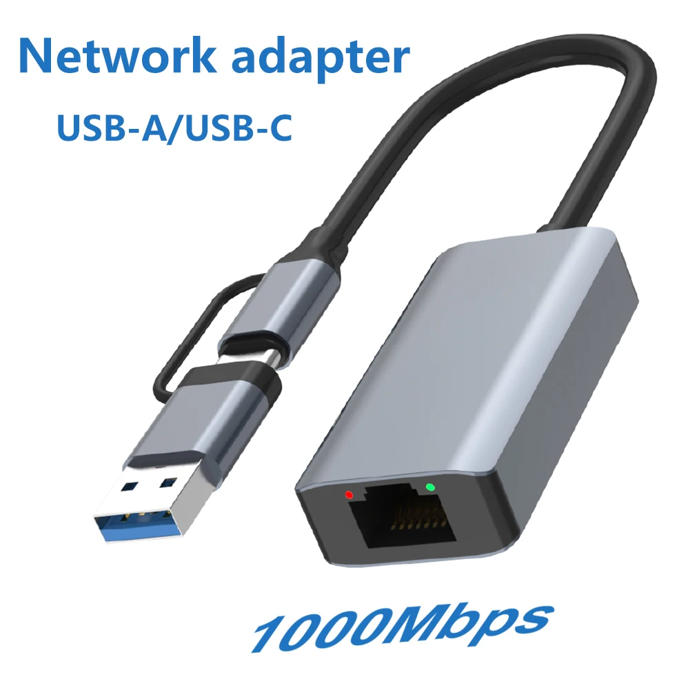 USB-A/USB-C Network Adapter with Gigabit Ethernet 1000Mbps RJ45 Port for Laptop Desktop and Home Office Wired Connection