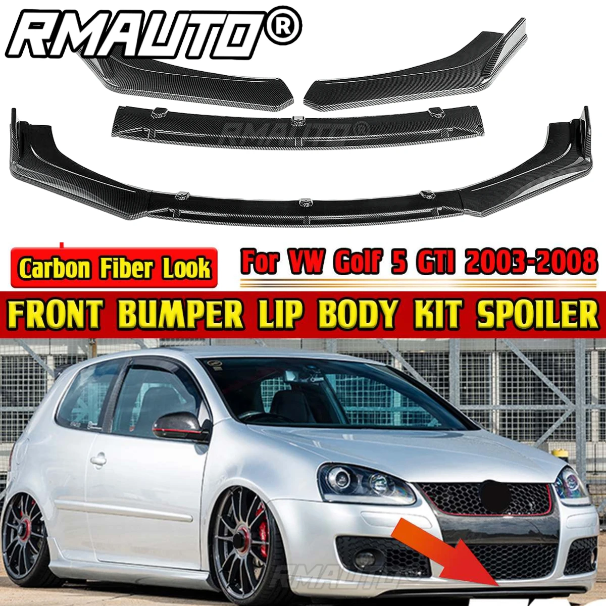 Golf 5 Lip Carbon Fiber Front Bumper Splitter Lip Spoiler Chin Bumper Body Kit For VW Golf 5 GTI 2003-2008 Car Accessories