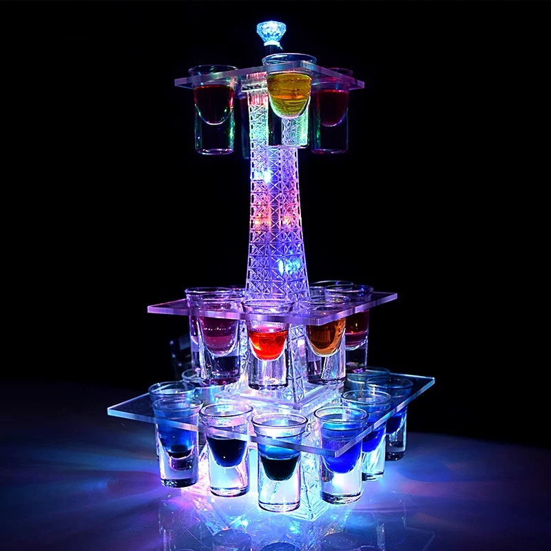 Colorful Luminous LED Crystal Eiffel Tower Cocktail Cup holder Stand VIP Service Shot Glass Glorifier Display Rack Party Decor