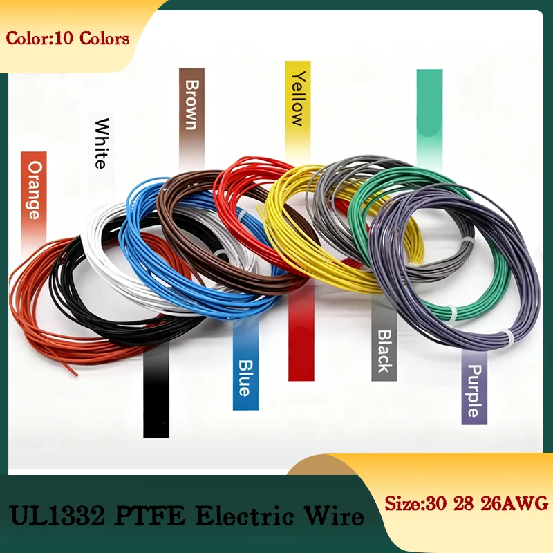 UL1332 PTFE/FEP High-Temp Wire 30-26AWG Tinned Copper Acid & Oil Resistant Cable for 3D Printer Automotive Industrial 2-20 Meter