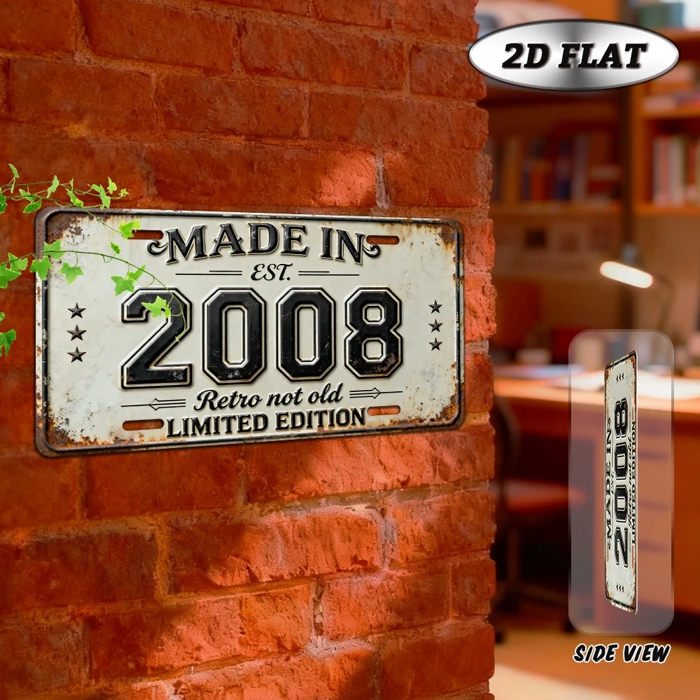2D Flat - 1pc 2D Flat Vintage Metal Aluminum Sign Decoration | Made in 2008, Retro Home Decor for Living Room, Bedroom, Media Ro