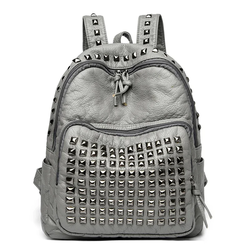 

Fashion Rivet Soft Leather Women Backpacks Designer Large Capacity Girls School Bag Luxury Female Bagpack Travel Bags Sac A Main