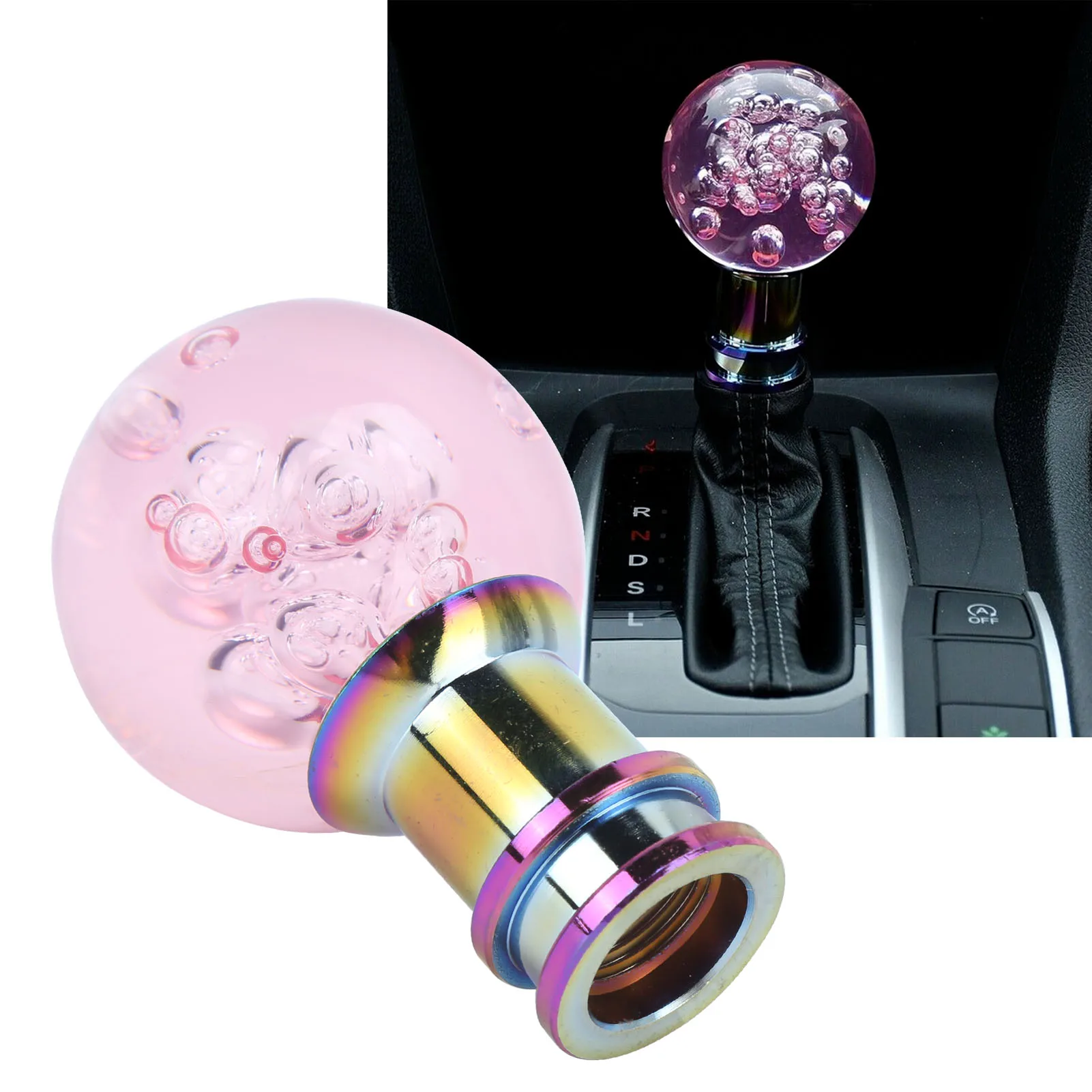 Manual Shift Knob Gear Stick Shifter Pink Crystal Bubble With 3 Threaded Adapters Universal